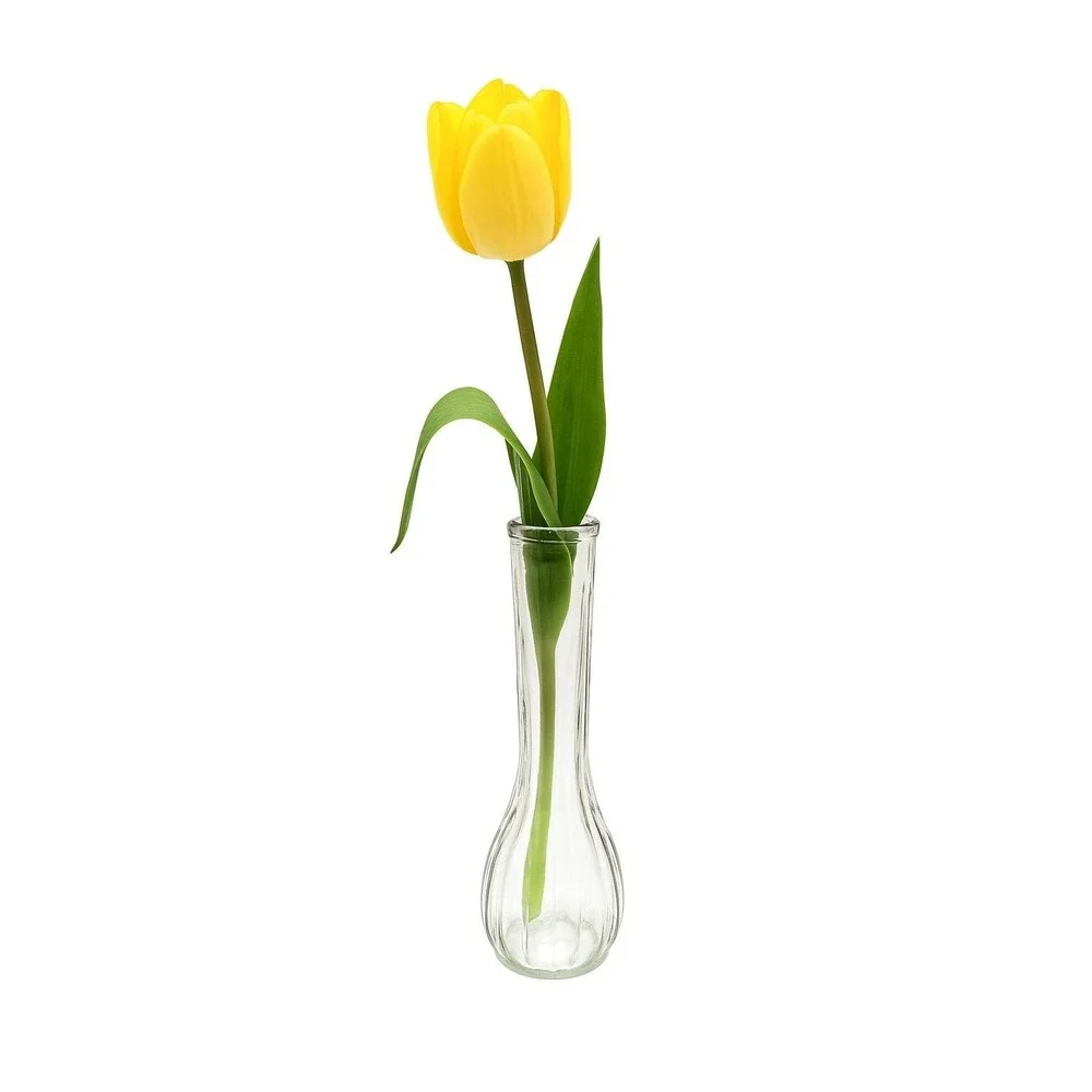 Vintage C.F.G. France Clear Ribbed Glass Bud Vase 8.5